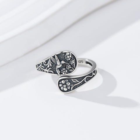 Sterling Silver Turquoise Hummingbird Butterfly Sunflower Adjustable Spoon Ring