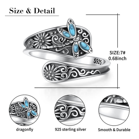 Sterling Silver Oxidized Dragonfly Butterfly Hummingbird Sea Turtle Anchor CrossTree of Life Sunflower Spoon Ring