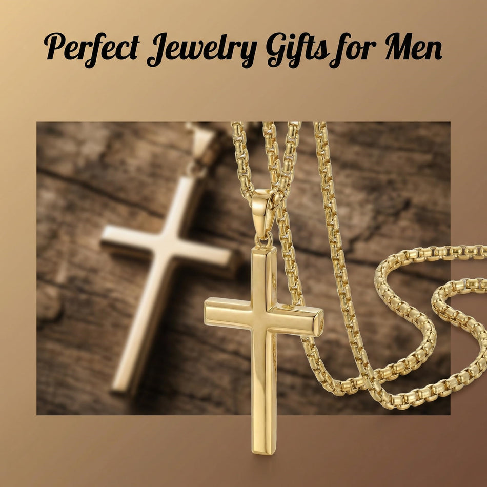 14K Gold  Plated Cross Pendant Necklace for Men Minimalist Religion Jewelry
