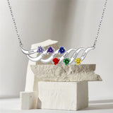Sterling Silver Personalized Birthstone Name Wave Pendant Family Necklace
