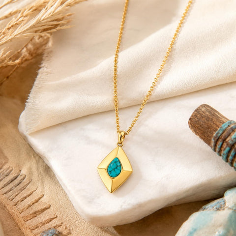 14K Gold Plated Bohemian Teardrop Pendant Necklace for Women