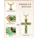 14K Gold Plated Turquoise  Abalone Shell Malachite Wood Filigree Cross Pendant Necklace