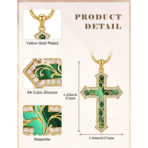 14K Gold Plated Turquoise  Abalone Shell Malachite Wood Filigree Cross Pendant Necklace