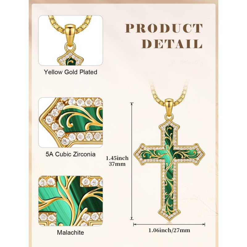 14K Gold Plated Turquoise  Abalone Shell Malachite Wood Filigree Cross Pendant Necklace