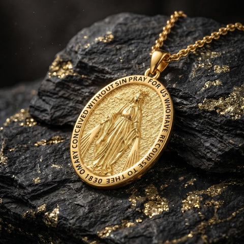 14K Gold Plated Saint Medal Christian  Pendant Necklace for Men
