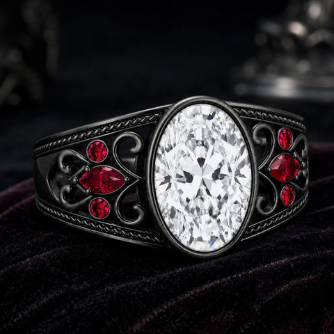 Sterling Silver 10K 14K 18K Gold Custom Engraved  Moissanite Gothic Ring for Women Halloween Gift