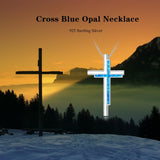 Sterling Silver Opal Cross Pendant Necklace  for Women