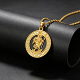 14K Gold Plated Black Onyx Patron Saint Medal Religious Amulet Pendant Necklace for Men