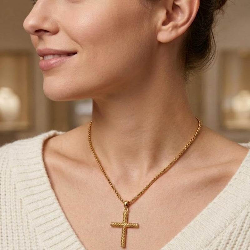 14K Plated Gold Cross Pendant Crucifix Necklace Christian Jewelry Baptism Religious Faith