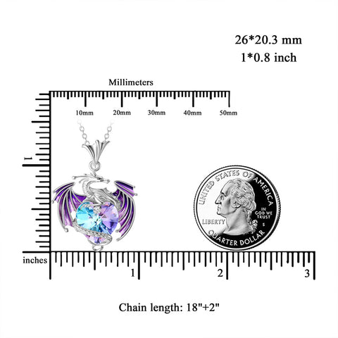 Sterling Silver Birthstone Heart Shaped Crystal Wyvern Pendant Necklace
