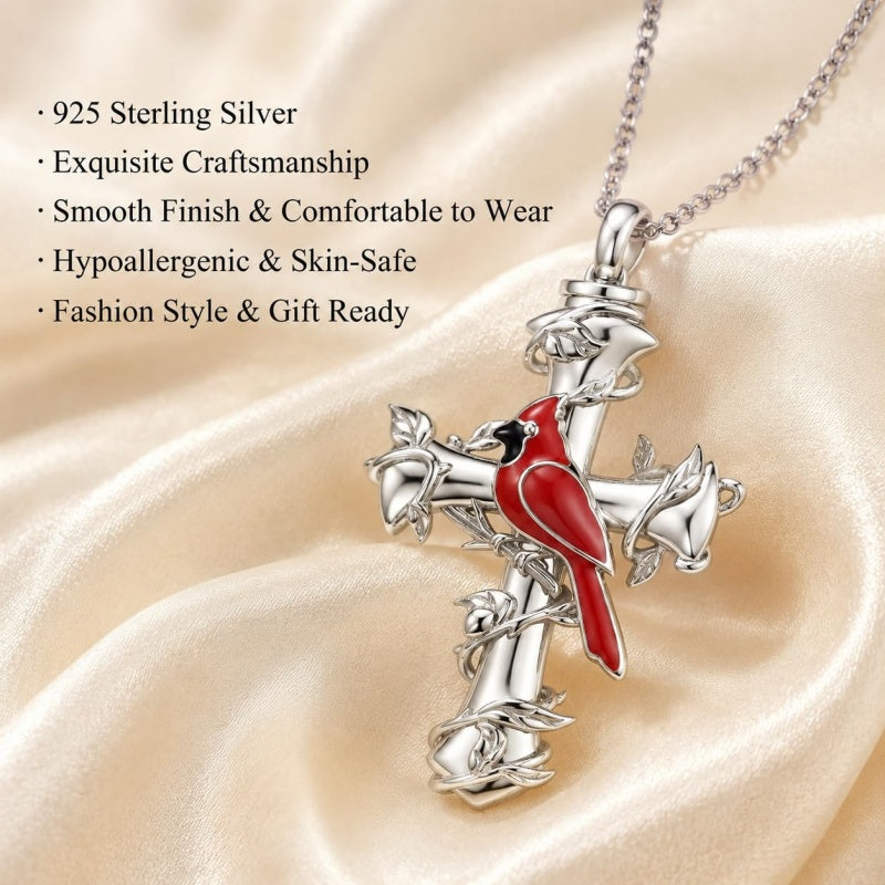 Sterling Silver Cross Hummingbird Cardinal  Rose Sunflower Urn  Necklace for Ashes Cremation Jewelry