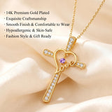 14K Gold Plated  Birthstone  LOVE Heart Cross Necklace for Women Faith Jewelry