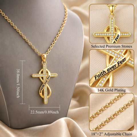 14K Gold Plated Faith Cross Pendant Necklace Religious Gifts for Women