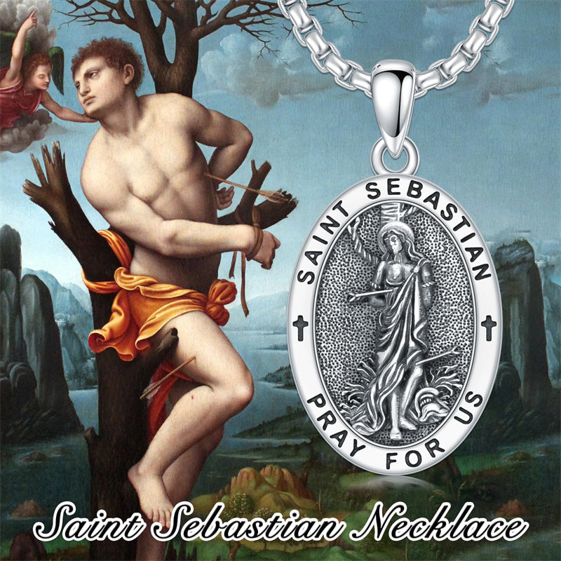 Sterling Silver Amulet Medal  St Sebastian Saint Christopher Viking Deer Pendant Necklace