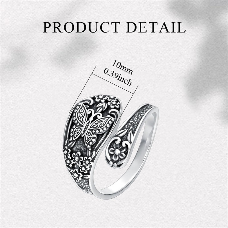 Sterling Silver Oxidized Dragonfly Butterfly Hummingbird Sea Turtle Anchor Cross Tree of Life Sunflower Spoon Ring