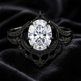 Sterling Silver 10K 14K 18K Gold Moissanite Gothic Black  Engagement Wedding Ring  for Women Halloween Gift