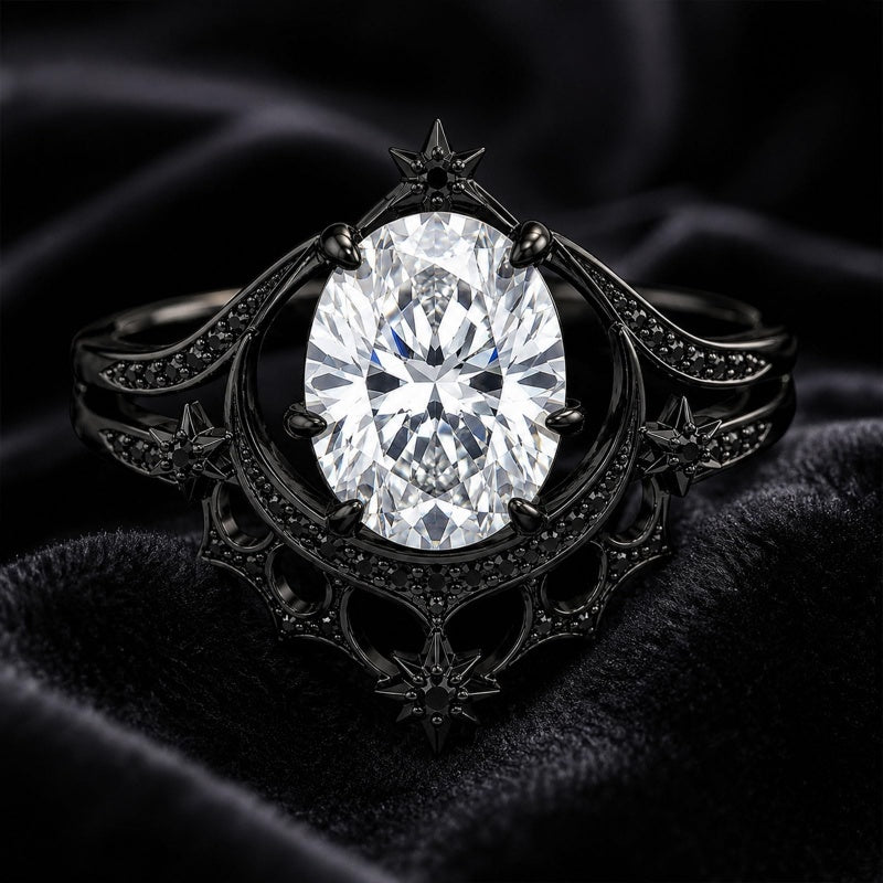 Sterling Silver 10K 14K 18K Gold Moissanite Gothic Black  Engagement Wedding Ring  for Women Halloween Gift