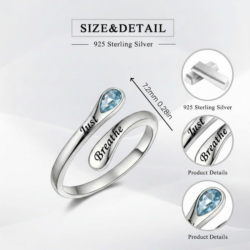 Sterling Silver I Am Enough God Is With Me Let Go Let God Faith Over Fear Faith Hope Love Just Breathe Open Ring