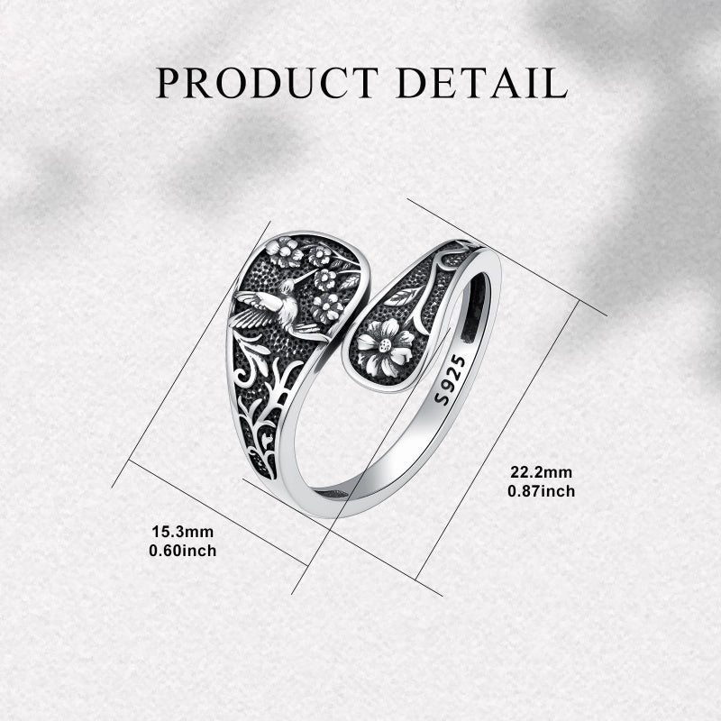 Sterling Silver Turquoise Hummingbird Butterfly Sunflower Adjustable Spoon Ring