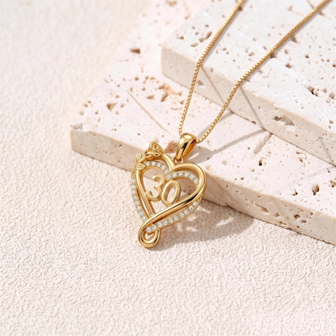 14K Gold  Plated Birthday Anniversary Rose Heart Pendant Necklace for Women
