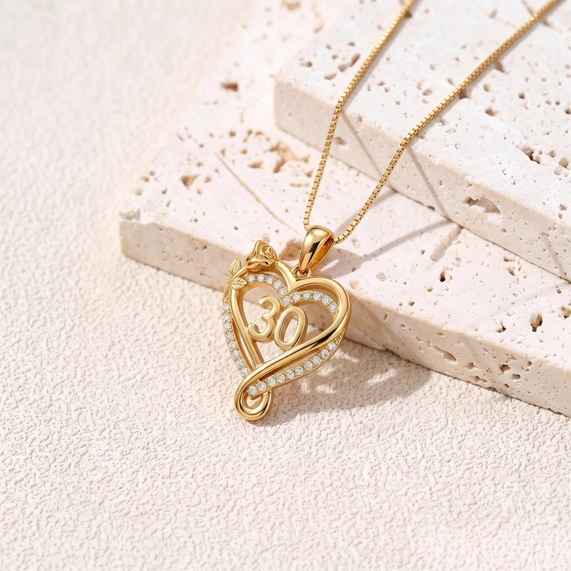 14K Gold  Plated Birthday Anniversary Rose Heart Pendant Necklace for Women