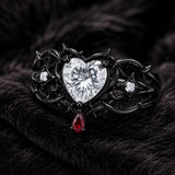 Sterling Silver 10K 14K 18K Gold Moissanite Gothic Black  Engagement Wedding Ring  for Women Halloween Gift