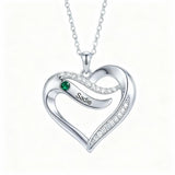 10K 14K 18K Gold  Personalized 1-4 Birthstones Engraved Heart Necklace for Women