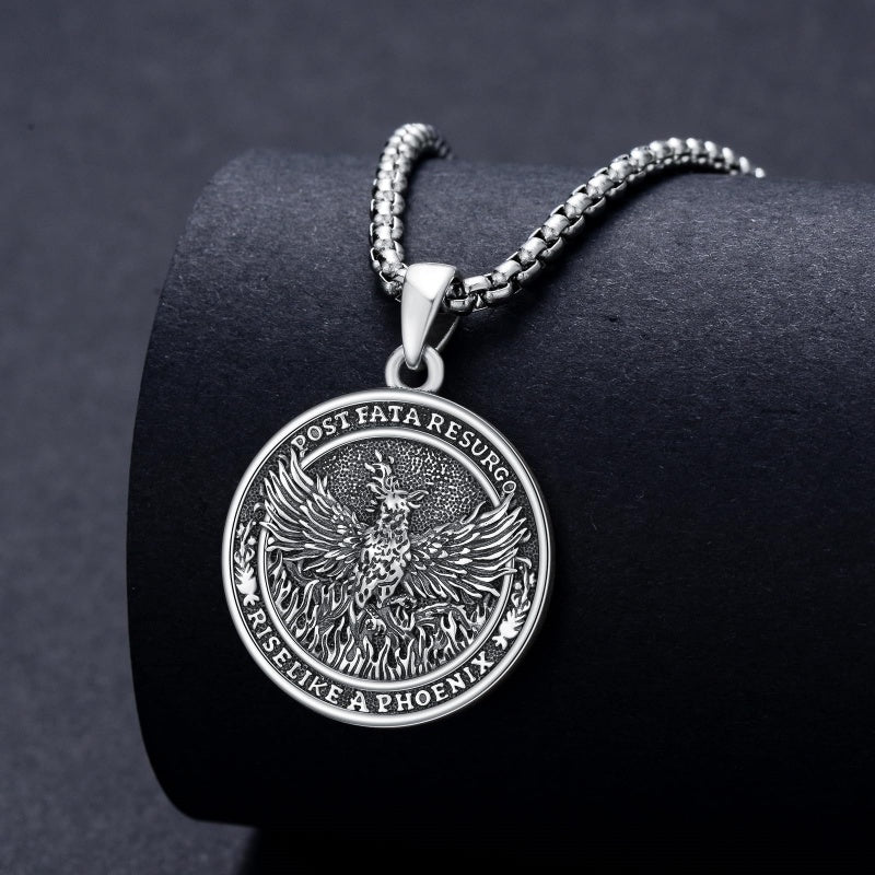 Sterling Silver Phoenix Rising Pendant Necklace NA/AA Sobriety Jewelry