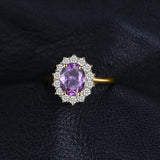 14K Yellow Gold Plated Birthstone Halo Engagement Rings for Women