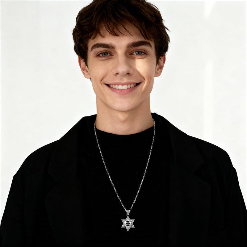 Sterling Silver Star of David Chai Cross Evil Eye Lion of Judah Menorah Tree of Life Protection Pendant Necklace