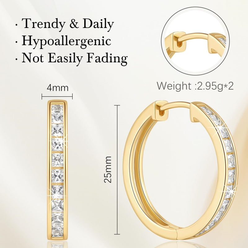 14K Gold Plated Cubic Zircon Hoop Earrings for Women