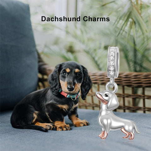 Sterling Silver Cubic Zirconia Yorkshire Boston Terrier Chihuahua Dachshund  Bead Charms