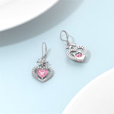 Sterling Silver Heart Cubic Zirconia Sunflower Rose Daisy Lily Lotus Hibiscus Dangle Earrings