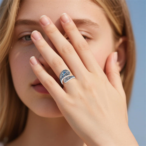 Sterling Silver Blue Jay Adjustable Spoon Ring