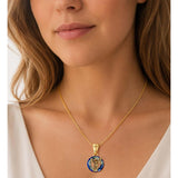 14K Gold Plated Blue Crystal Saint Protection Pendant Necklace Amulet Baptism Gift