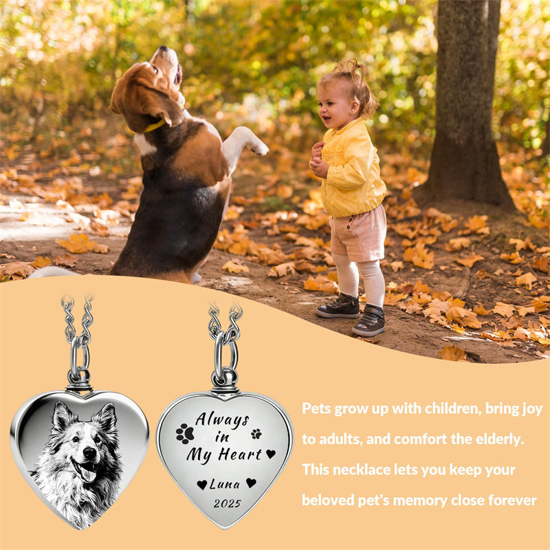 Stainless Steel Personalized Photo Engraved Heart Urn Necklace for Ashes