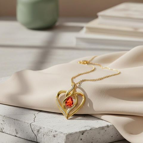 14K Gold Plated Birthstone Heart Pendant Necklace Birthday Anniversary Jewelry Gift for Her