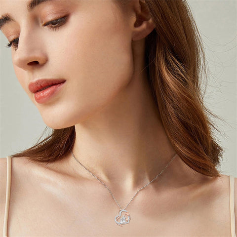 Sterling Silver Mother Daughter Pendant Necklace Engraved with Love You