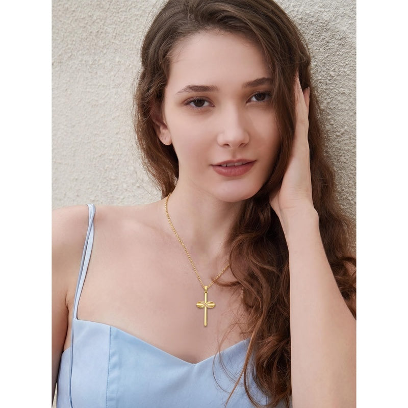 14K Gold Plated Cross Pendant Necklace for Women