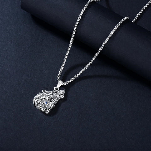 Sterling Silver Viking Wolf Pendant Necklace