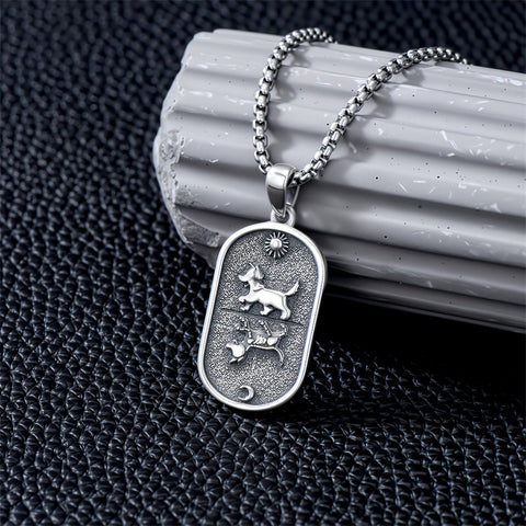 Sterling Silver Sun and Moon Skeleton Cat Dog Pendant Necklace