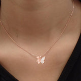 Sterling Silver Opal Butterfly Lily Flower Pendant Necklace