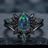 Sterling Silver 10K  14K  18K  Gold Personalized Engraved Black Opal Engagement Wedding Promise Ring for Her