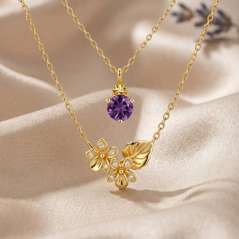 14K Gold Birthstone Birth Flower  Pendant Necklace Birthday Jewelry Gifts for Women