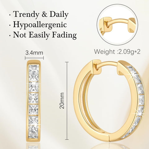 14K Gold Plated Cubic Zircon Hoop Earrings for Women