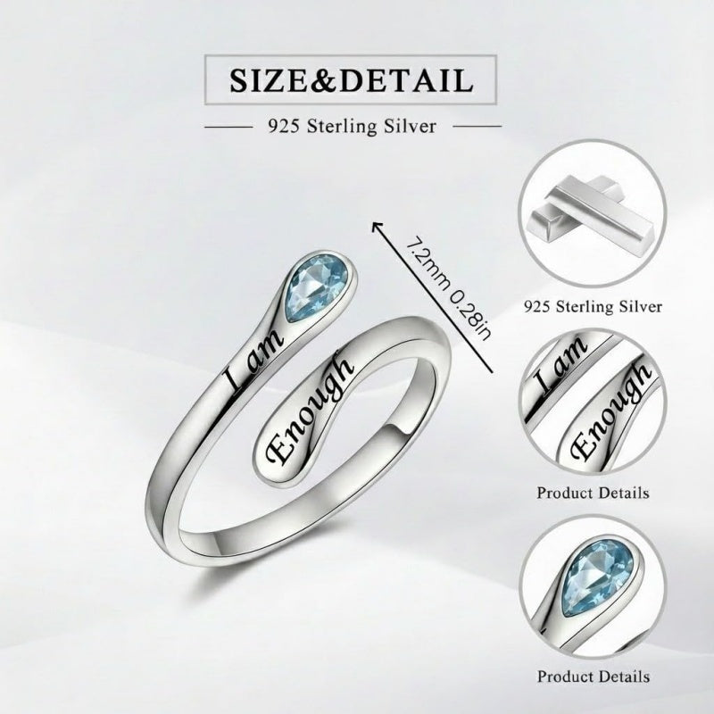 Sterling Silver I Am Enough God Is With Me Let Go Let God Faith Over Fear Faith Hope Love Just Breathe Open Ring