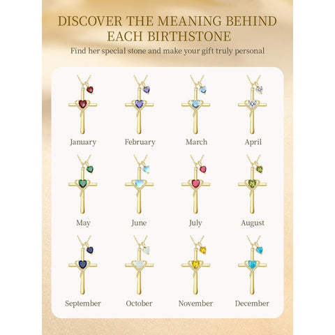 14K Gold Plated Birthstone Rose Cross Necklace for Women Faith Jewelry Gift
