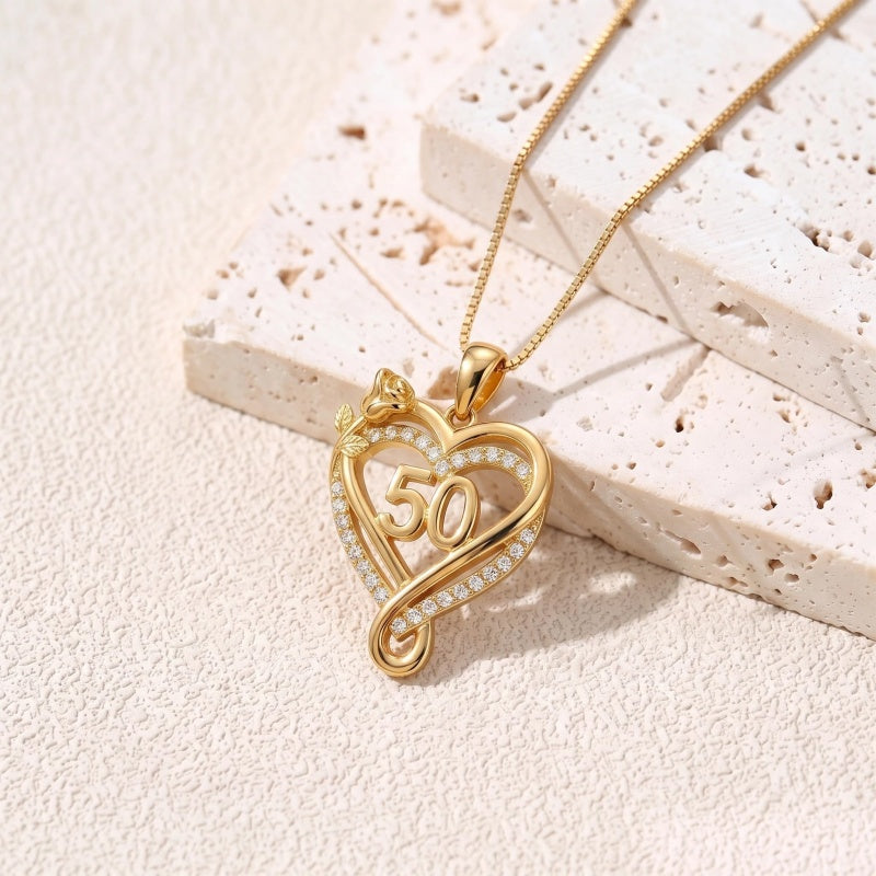 14K Gold  Plated Birthday Anniversary Rose Heart Pendant Necklace for Women