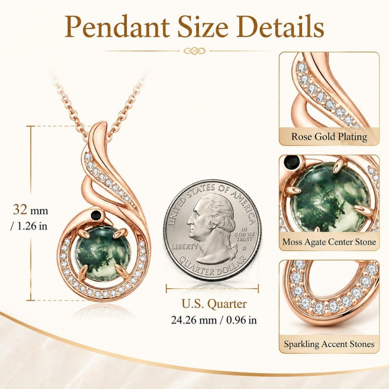 14K Gold Plated Moss Agate Pendant Necklace Boho Jewelry for Women