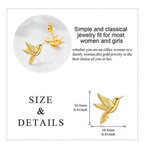 14k Gold Hummingbird Stud Earrings